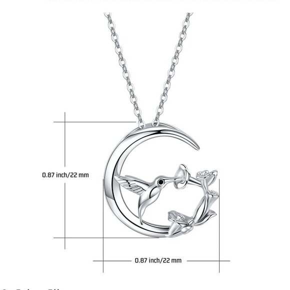 S925 Sterling Silver Hummingbird Pendant Necklace with Flowers Bird Animal Jewel - Picture 4 of 7